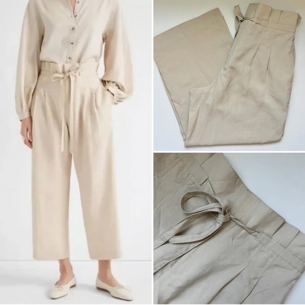 Club Monaco Beige Cropped Wide-Leg Paperbag Waist Pants